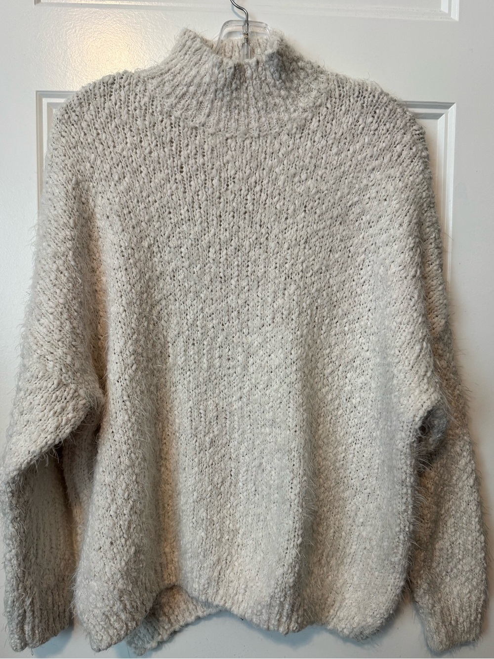 Debut Fuzzy Mock Neck Sweater Medium Cream Boxy Cozy Soft Knit Oversized
